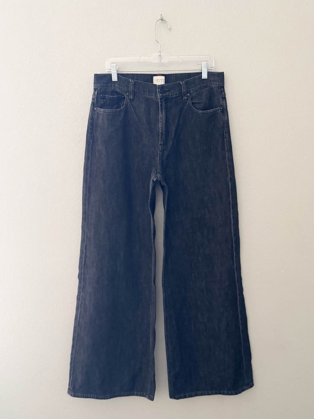 Alice + Olivia Trish Low Rise Baggy Wide Leg Jeans 32 Black Dark Denim Slouchy - Picture 6 of 12